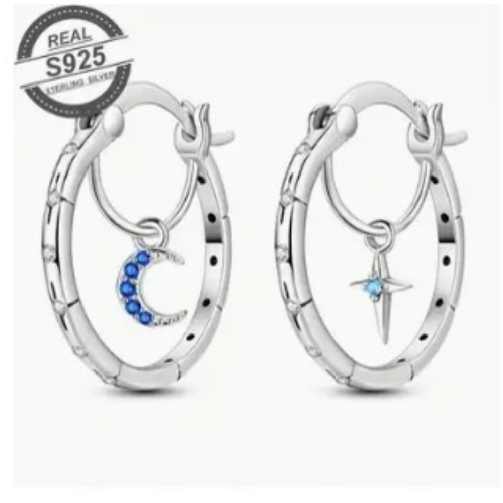 Sterling Silver Hoop Earrings with Blue Accents